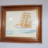 Painting , watercolor sailboat in tempete , marine , sea