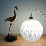 Vintage origami globe pendant lamp in white opaline