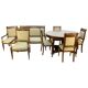 Ensemble de salon en noyer, bronze et marbre de style Empire français avec table et chaises.