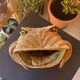 Large vintage 1970s frog magazine rack in rattan — Original fabric