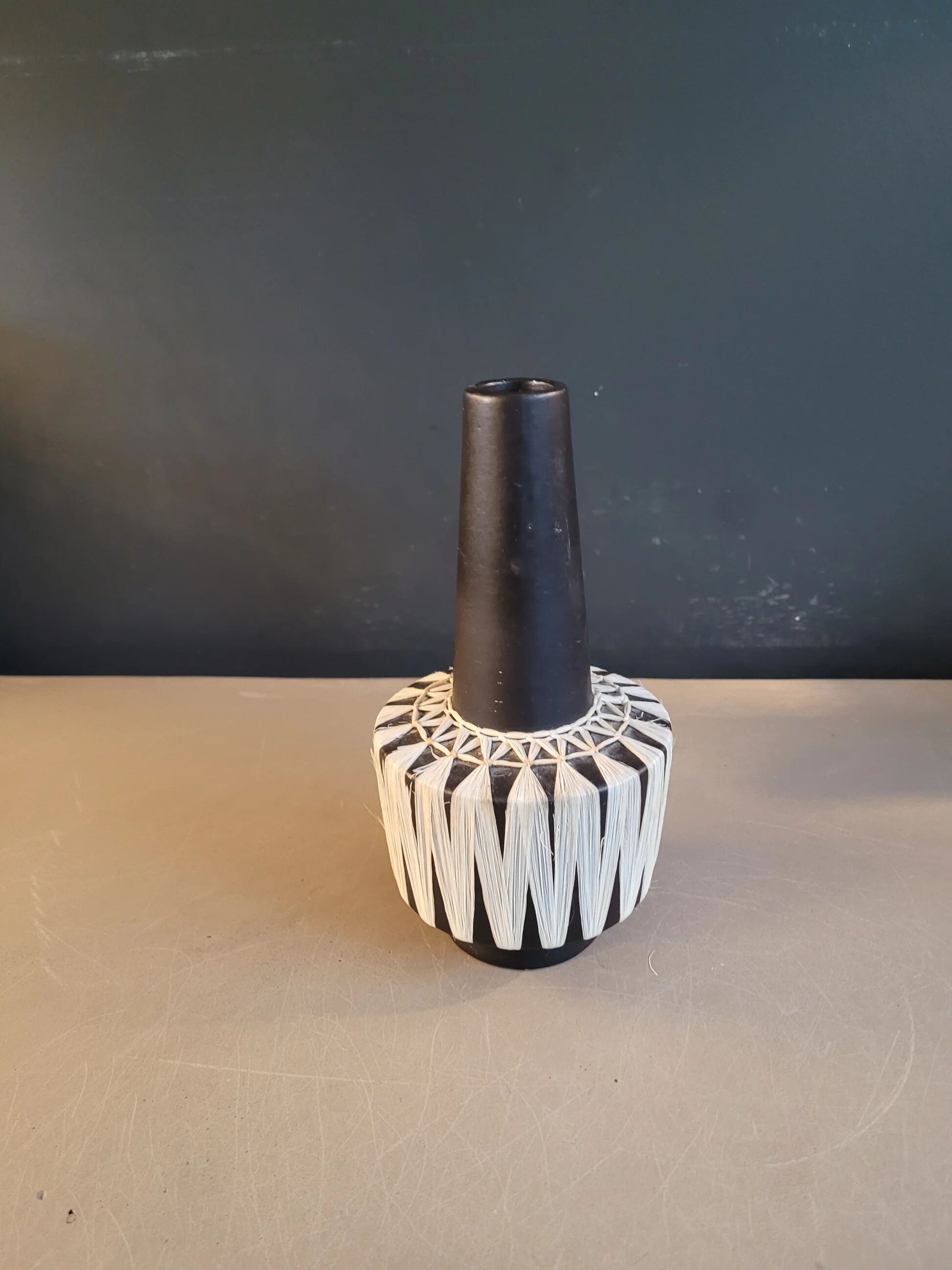 Austrian vase from the 50s-60s with raffia weaving.
