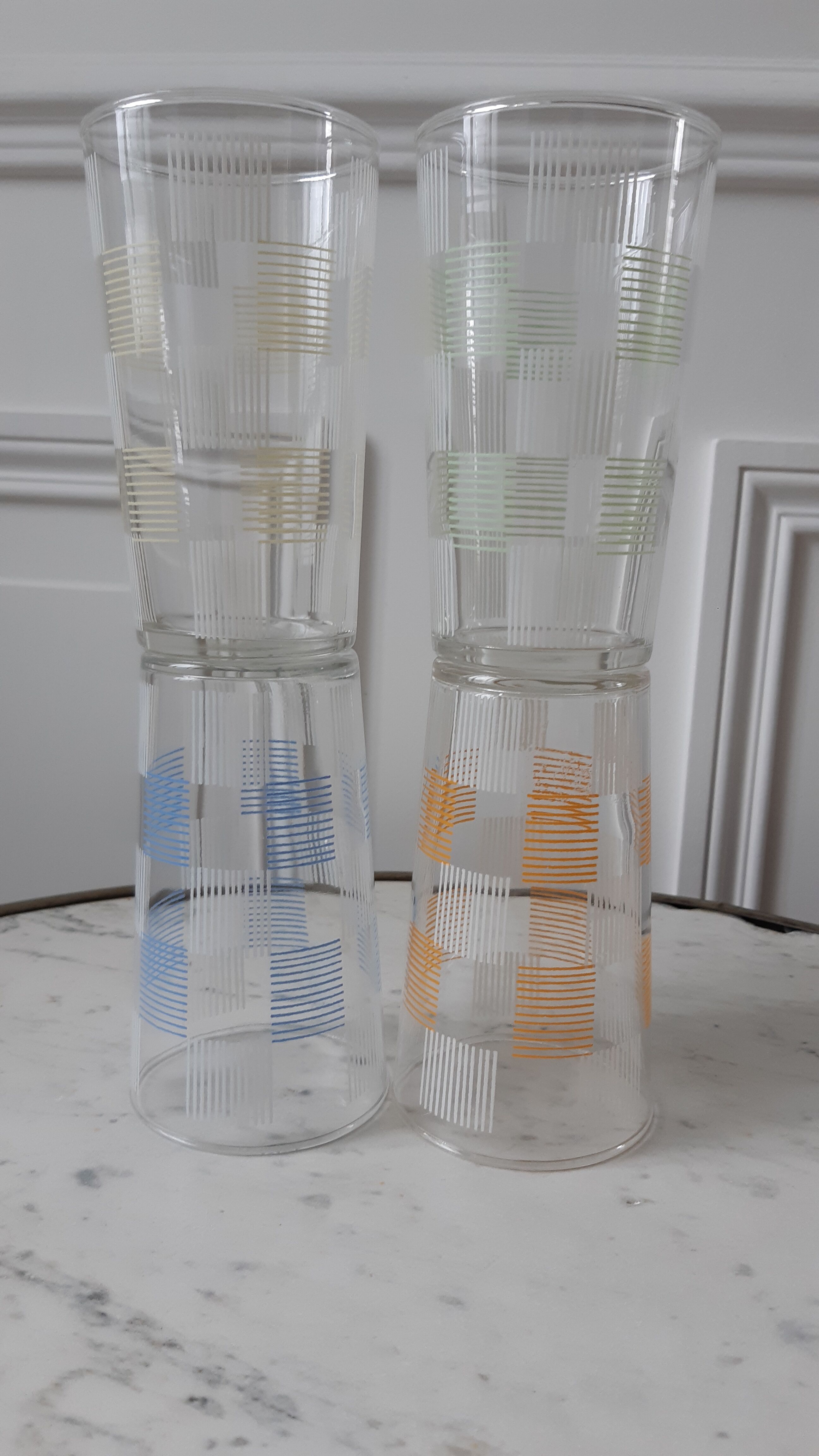 Set of 4 large colored water glasses 70s