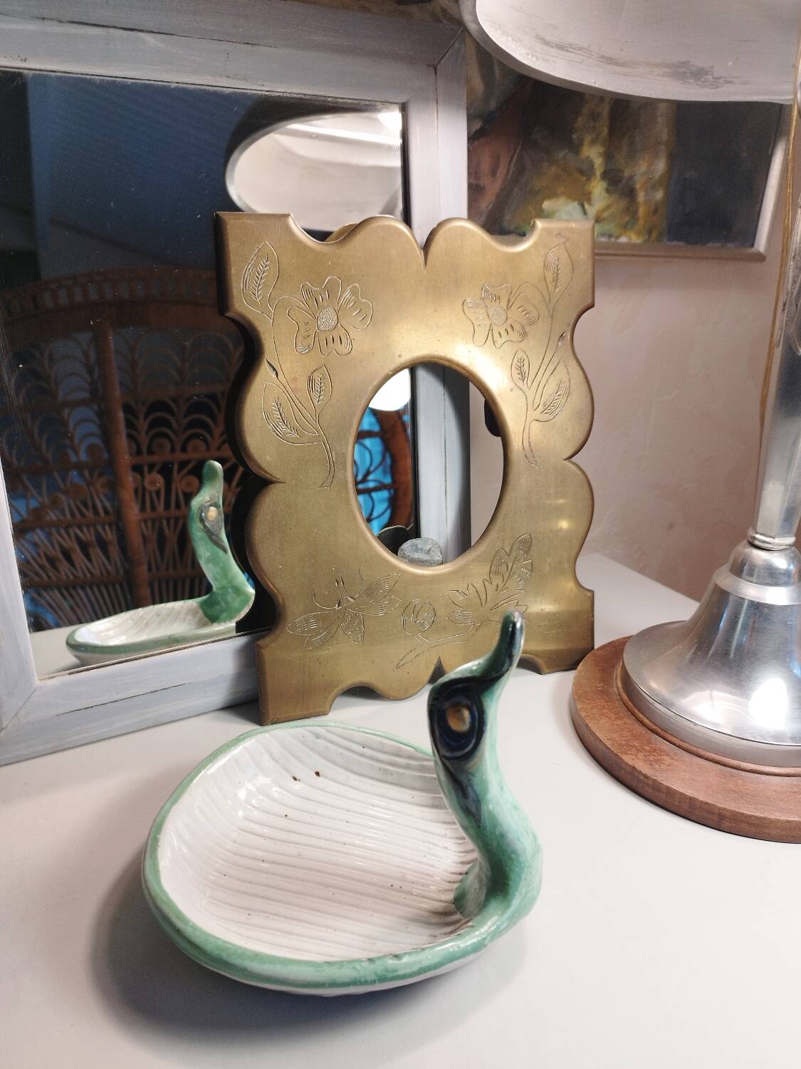 Duck-shaped trinket dish in glazed stoneware by J. C. Monange