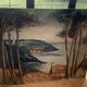 Painting on wood landscape by the water