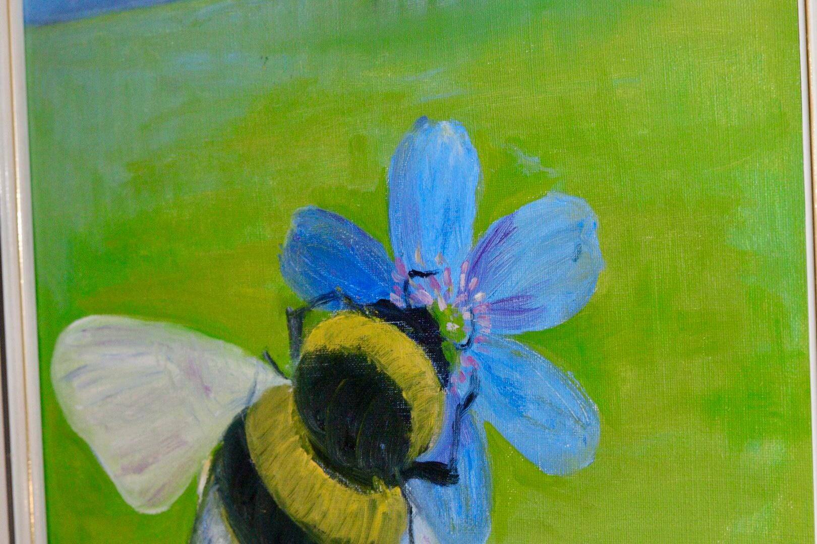 Oil painting on canvas "Bee" by Anita Steiner, Sweden mid 20th century