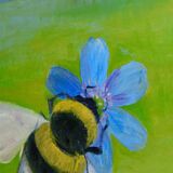 Oil painting on canvas "Bee" by Anita Steiner, Sweden mid 20th century
