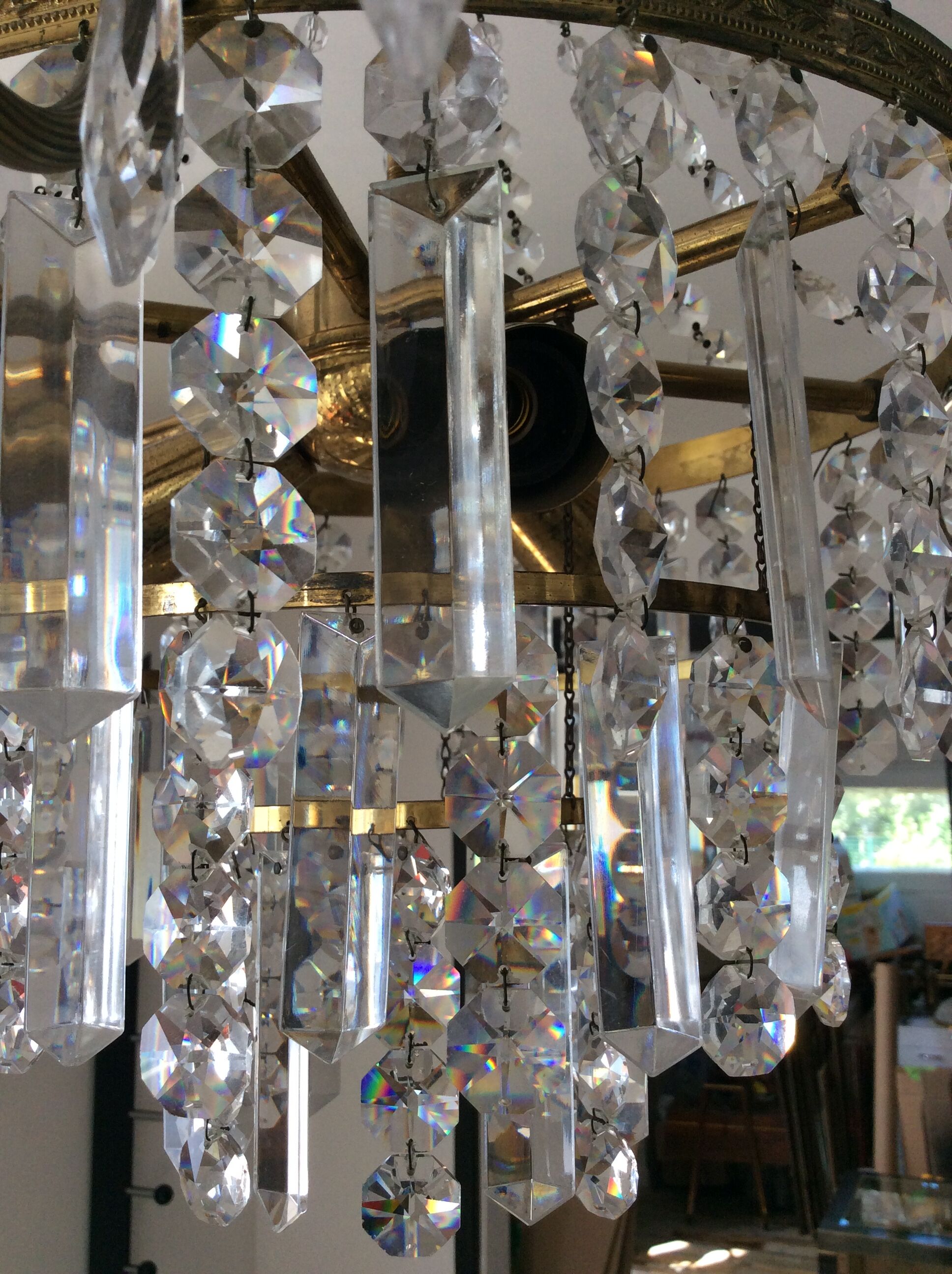 Old hot air balloon chandelier with crystal and bronze grapevines 9 fires
