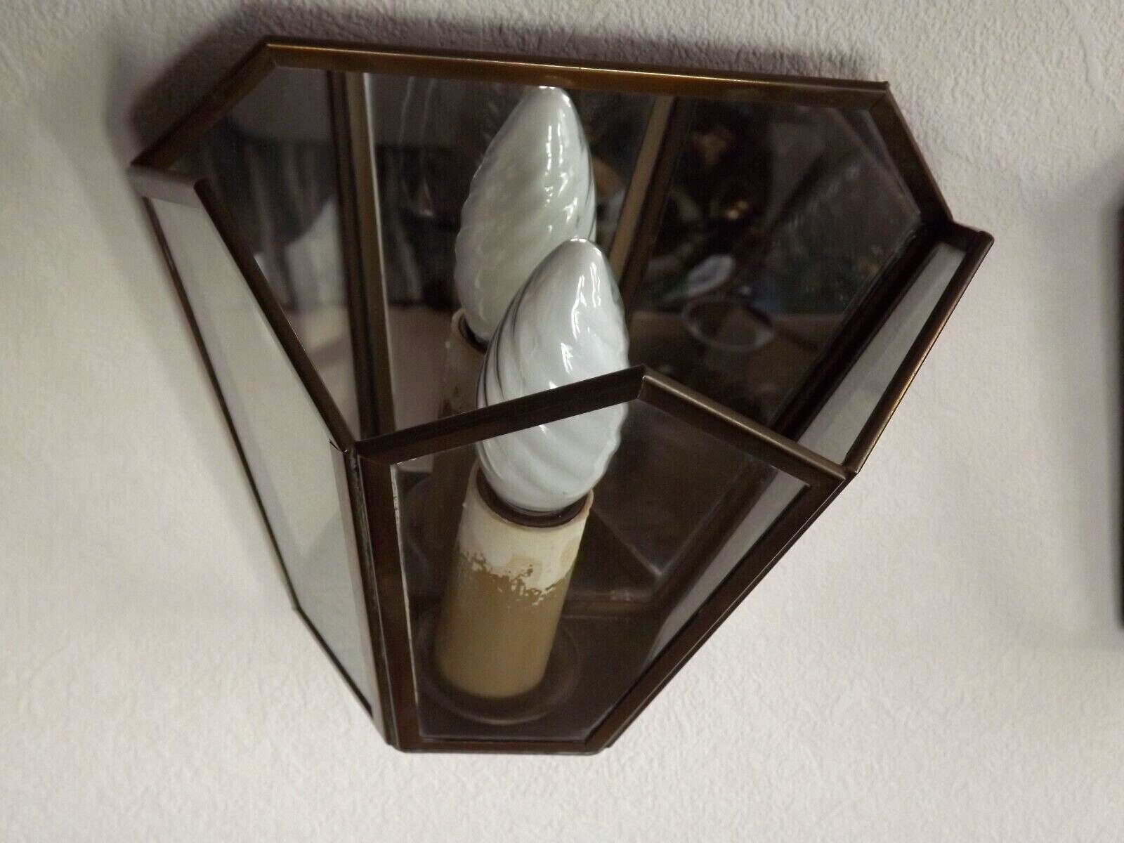 Matching pair french mid century copper & glass single light wall lanterns 3915