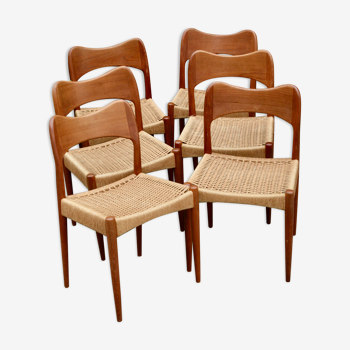 Ensemble de 6 chaises teck par Arne Hovmand Olsen pour Mogens Kold