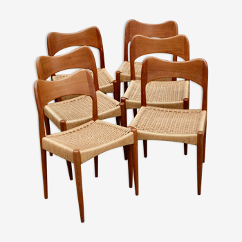 Set of 6 tek dining chairs by Arne Hovmand Olsen for Mogens Kold