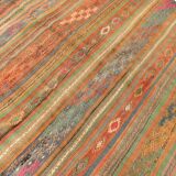 5x8 Green & Orange Striped Pattern Persian Kilim Rug, 155x250Cm