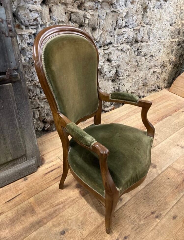 Louis Philippe green velvet and wood armchair