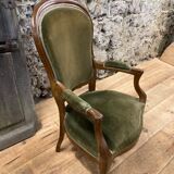 Louis Philippe green velvet and wood armchair