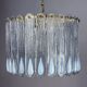 Murano Mazzega chandelier, iridescent white frosted glass, Italy 1960
