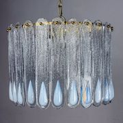 Murano Mazzega chandelier, iridescent white frosted glass, Italy 1960