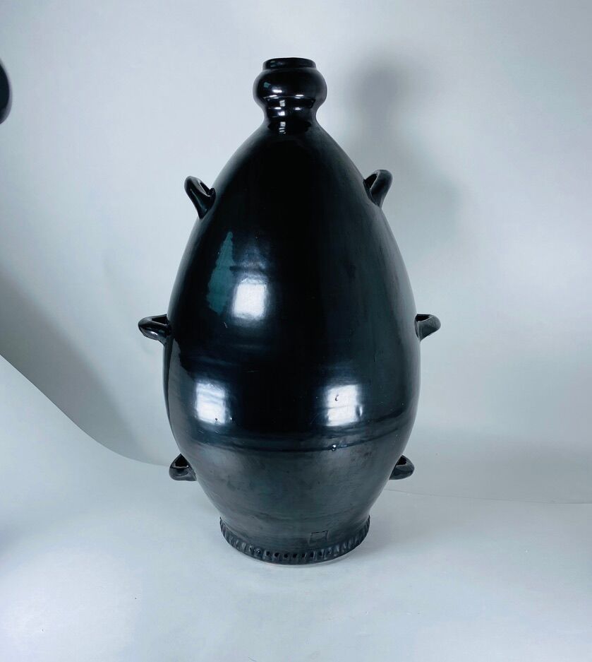 Jarre Potiche ceramic black metalic pottery 1950
