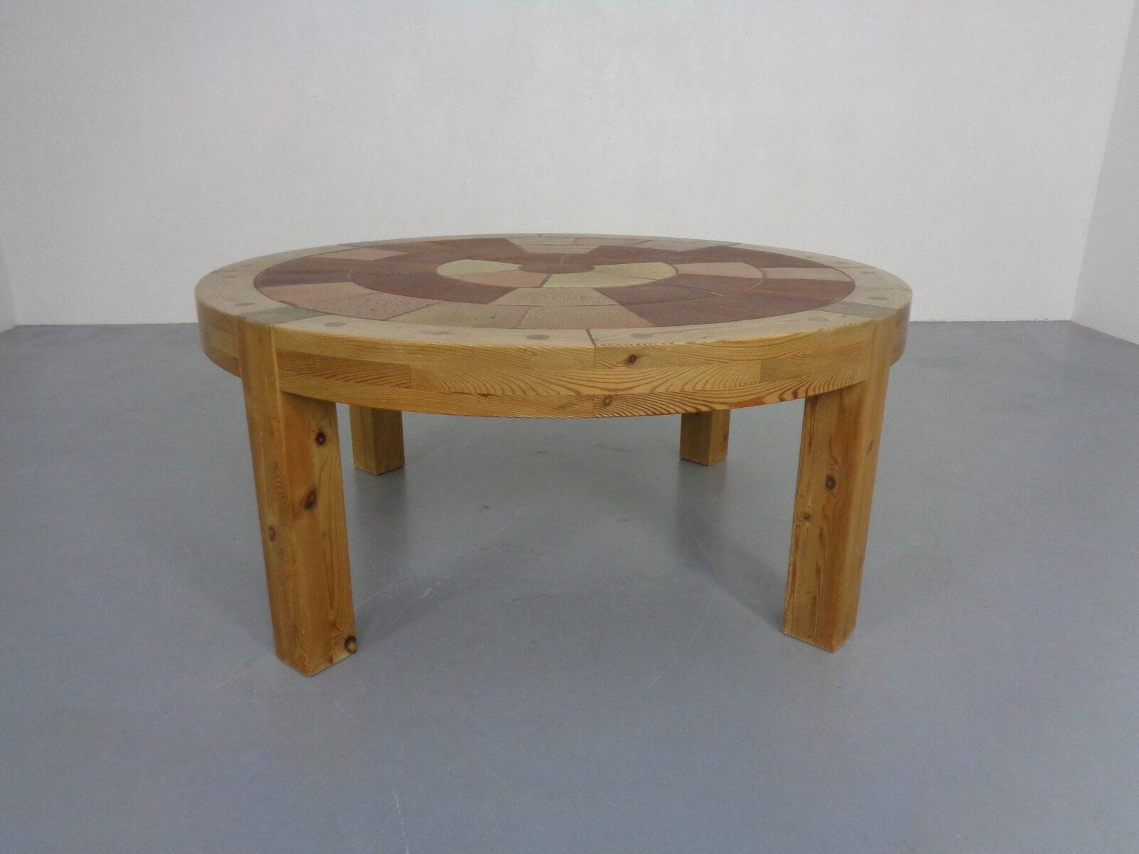 Large pine and ceramic coffee table by Lisbeth Sallingboe for Sallingboe, Denmark, 1970s.