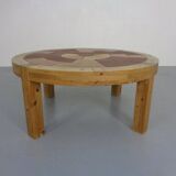 Large pine and ceramic coffee table by Lisbeth Sallingboe for Sallingboe, Denmark, 1970s.