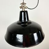 Industrial Black Enamel Factory Lamp with Cast Iron Top, 1950s