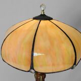 Floor lamp in gilded carved wood and pearly glass lampshade, Art Deco, France, Circa 1920
