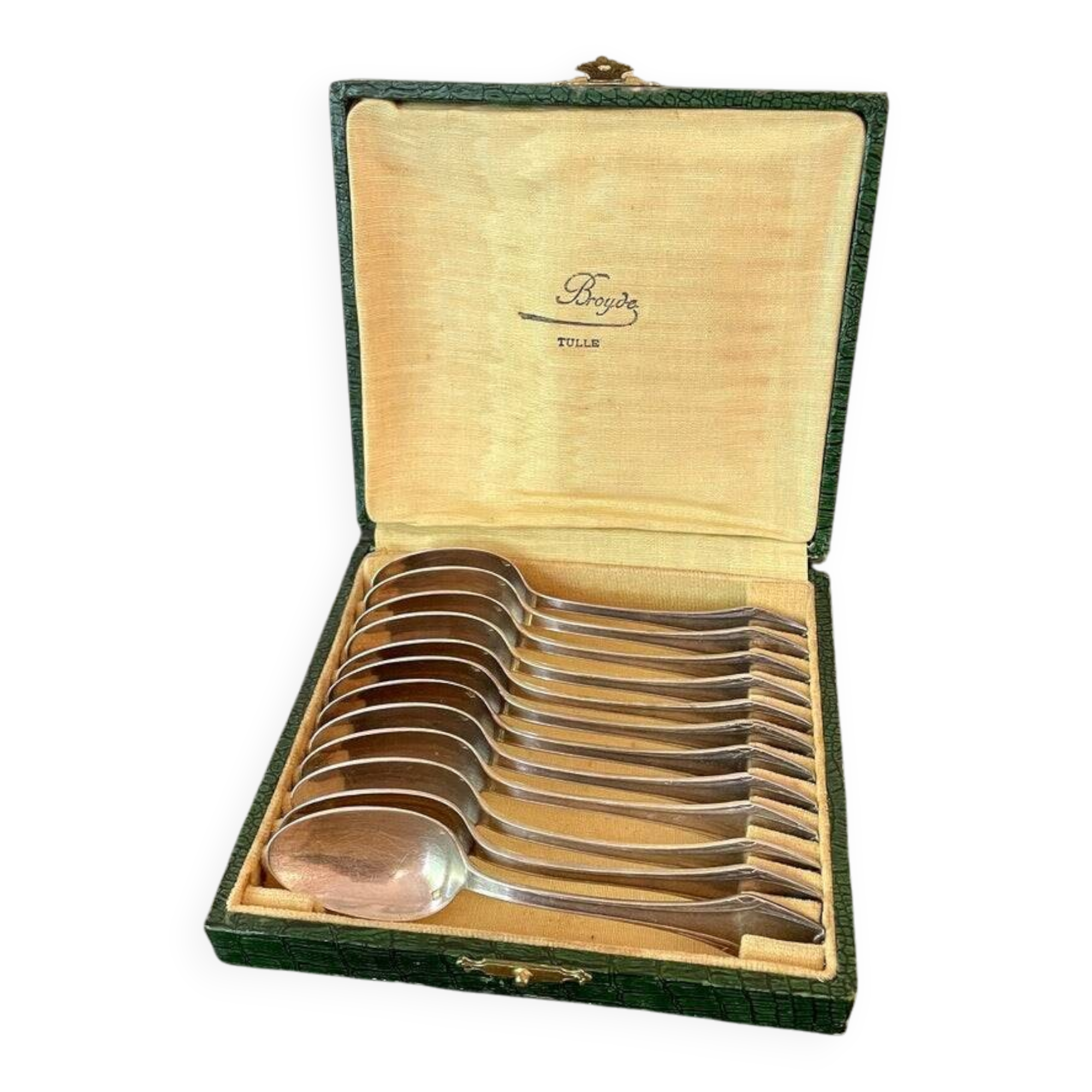 Set of 12 Ravinet D'enfert Art Deco dessert spoons