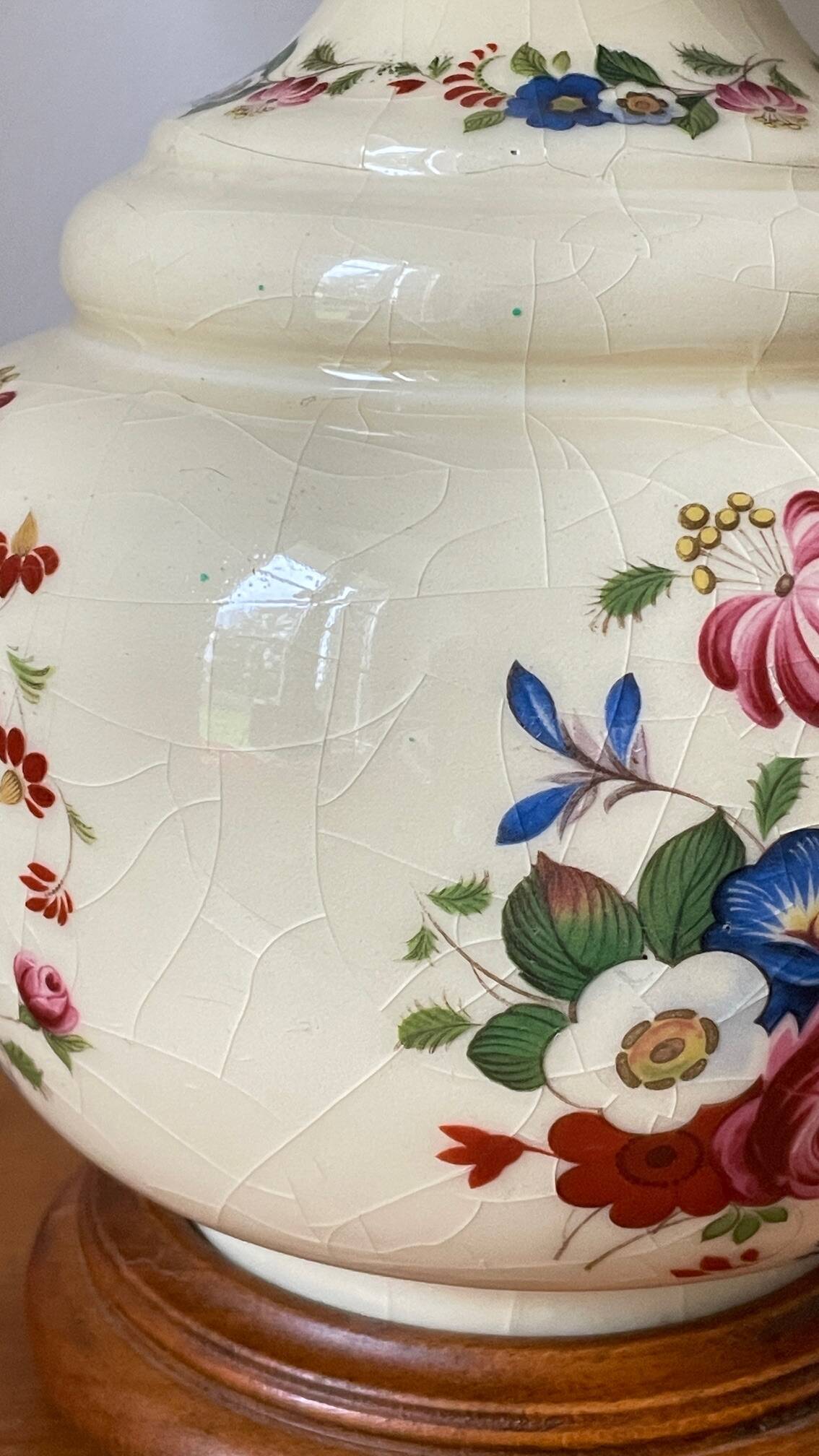 VINTAGE Ceramic Lamp with Wooden Base