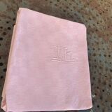 Duo set, consisting of two large pink-dyed cotton and linen towels, embroidered, TK monograms