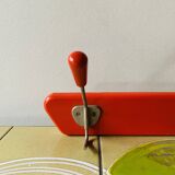 Vintage wall coat rack in red painted wood - triple hook