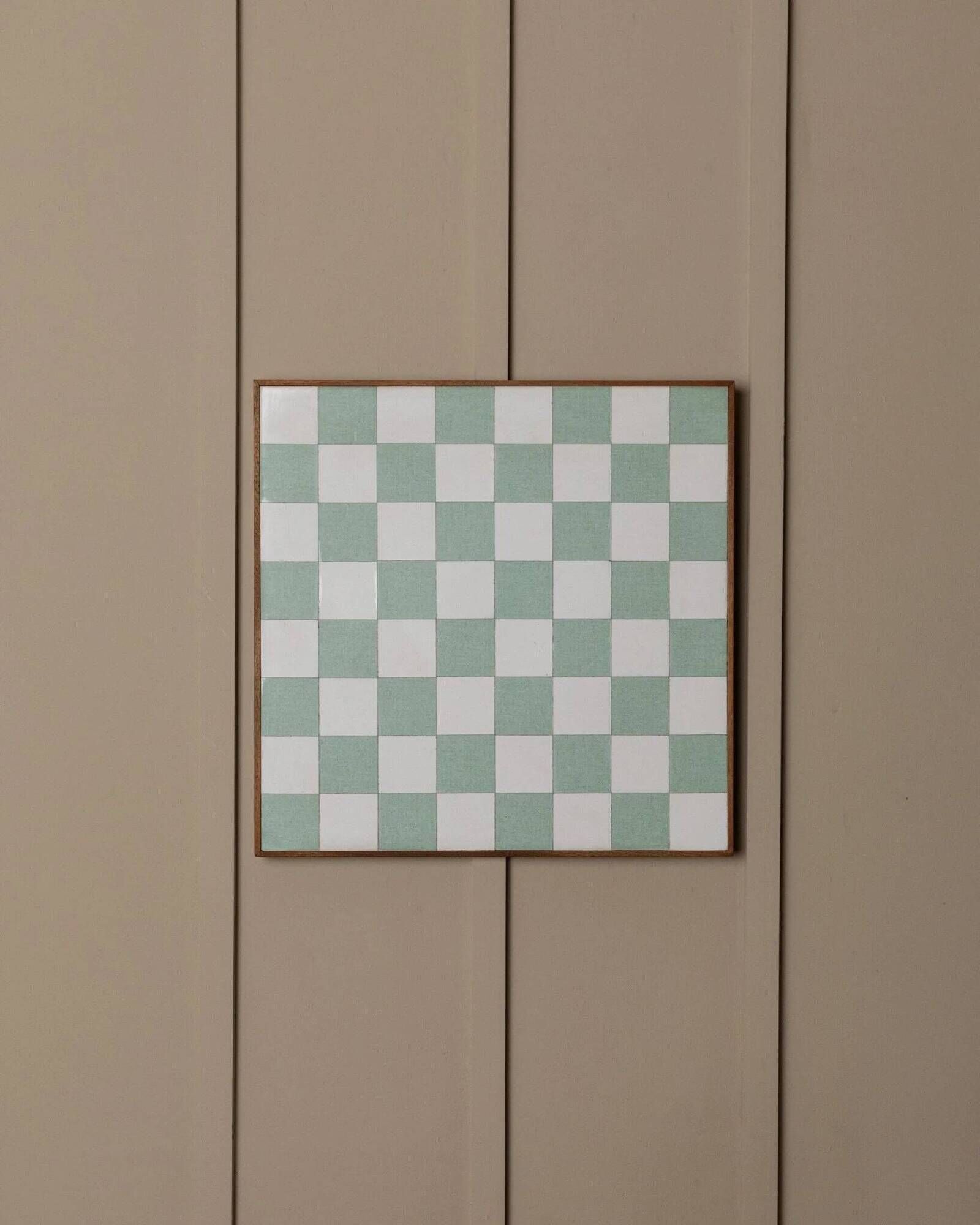 Beige and white Chessboard Wall Mural in wood frame – Italian 1980s abstract art