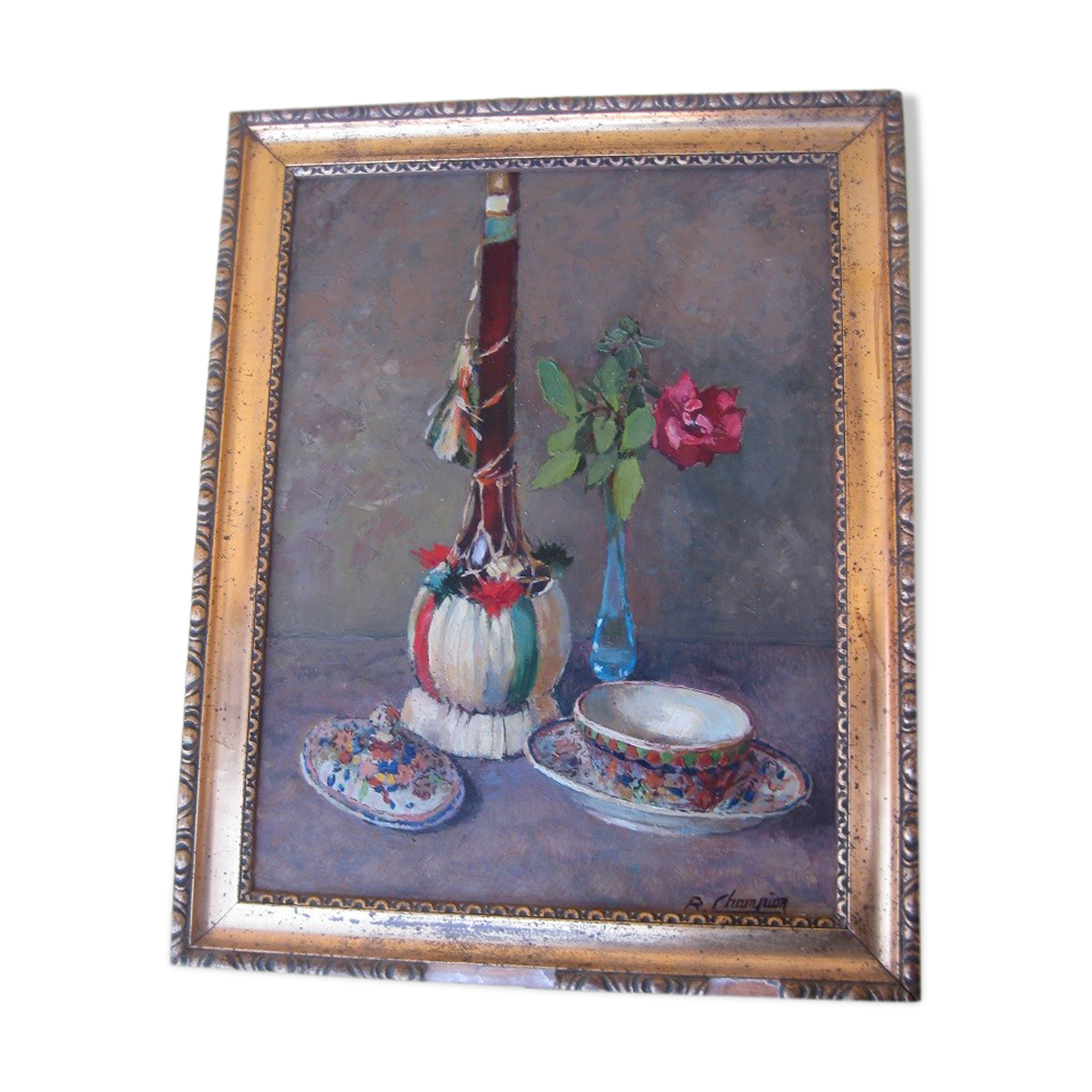 Old painting, oil on cardboard, René Champion