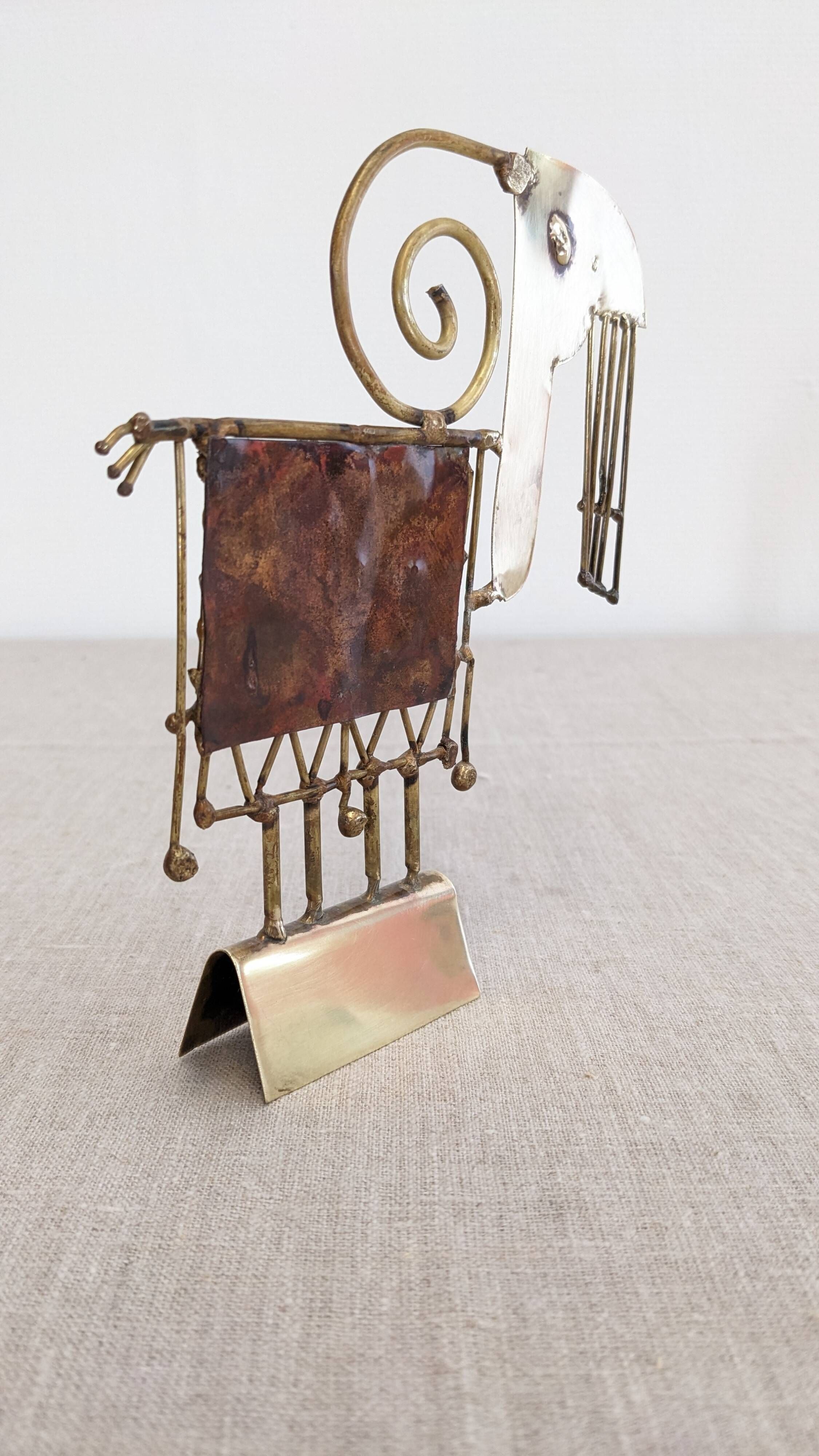 Brutalist sculpture "Goat" in welded brass and copper by Jarc circa 1970