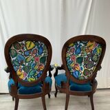 Pair of reupholstered convertible armchairs, 1930s-40s