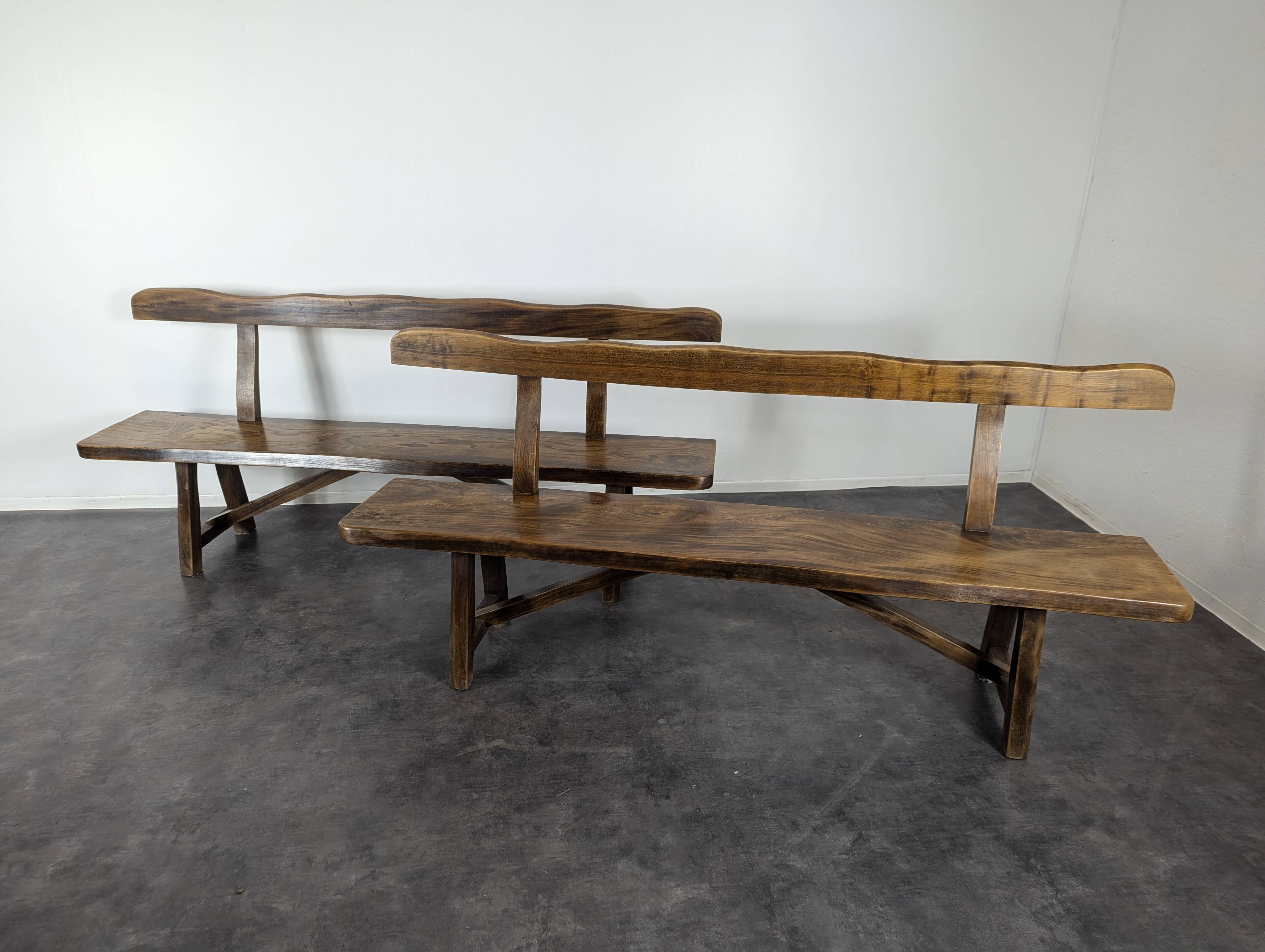 Pair of Aranjou solid elm benches