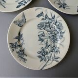 3 ironstone plates Badonviller France, flowers, butterflies