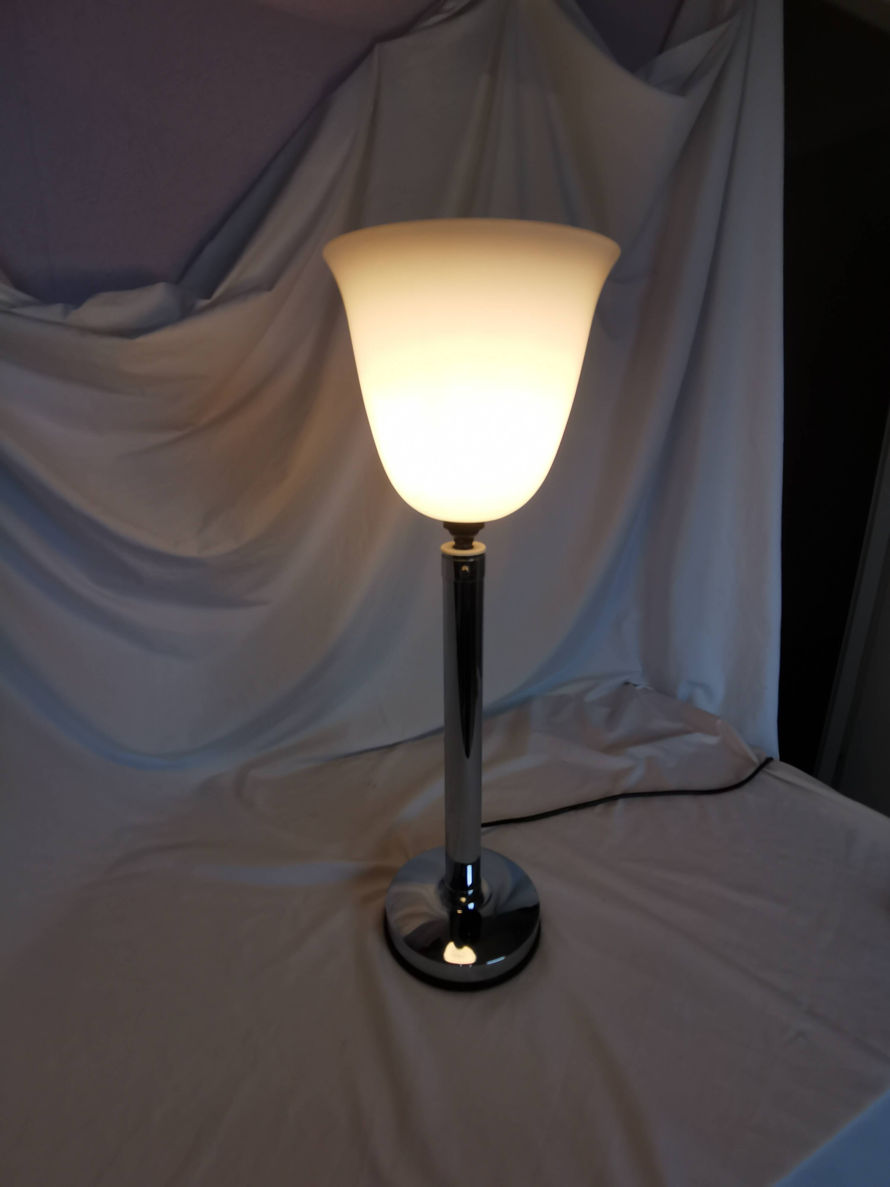 Large chrome and opaline lamp, Mazda and Ferdinand Solere, France, 1970