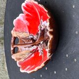 Red enamelled ceramic cup stamped vintage vallauris