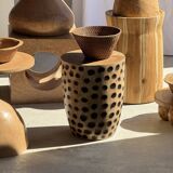 Stool, side table, cylindrical solid mango wood end table.