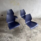Set of 4 Kartell Maui Chairs — Navy Blue Polypropylene Seats, Chrome Legs, by Vico Magistretti
