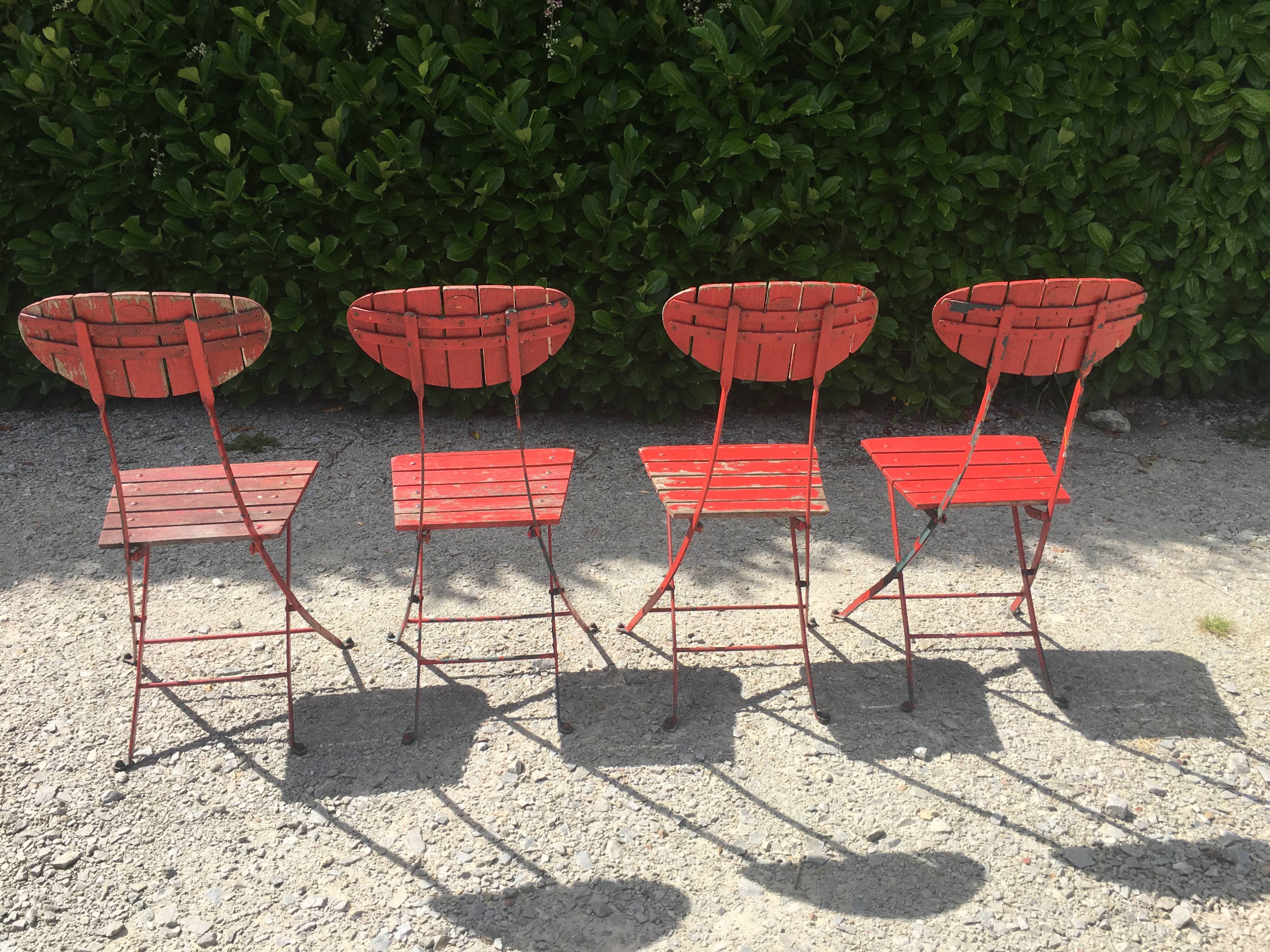 4 garden chairs folding metal wood