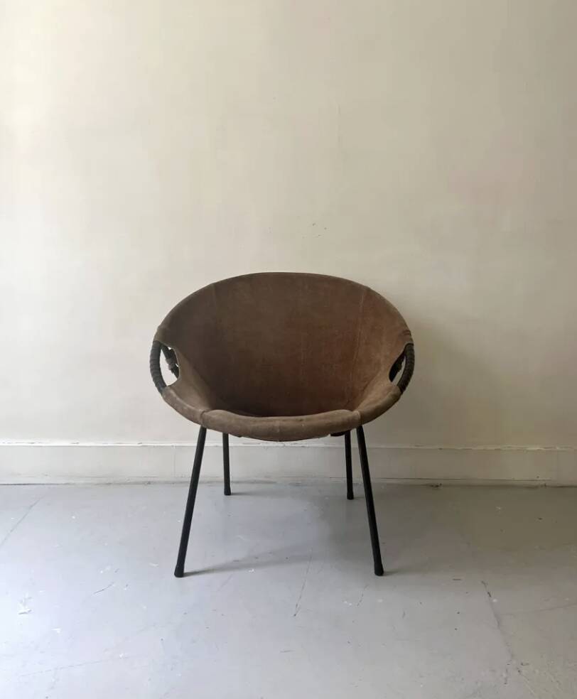 Fauteuil design en daim marron circle ballon de Lusch & Co, 1970