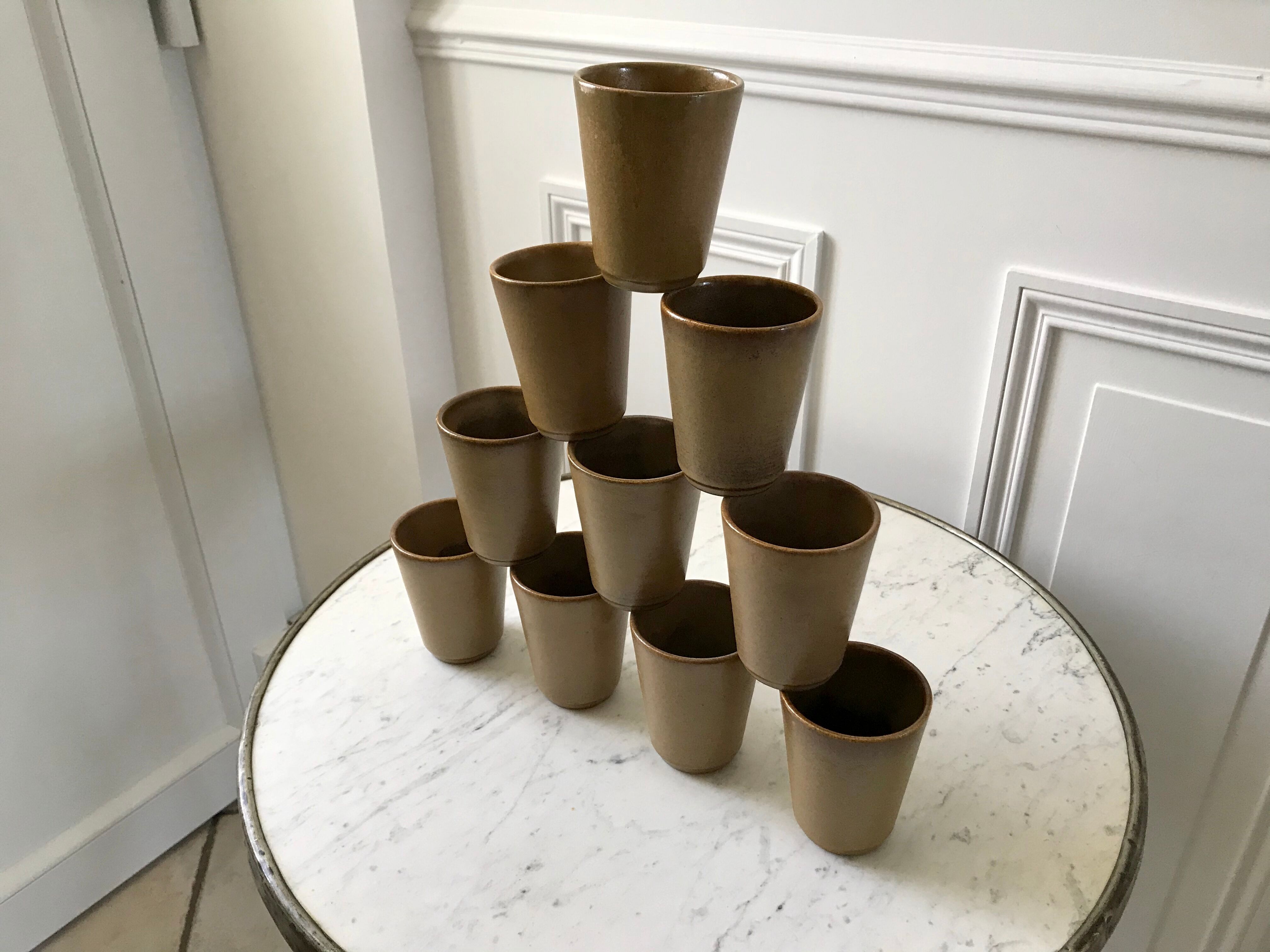 Set of 10 sandstone glasses Digoin Sarreguemines 70s