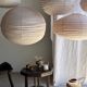 Small round pink rattan and natural linen Japanese-style pendant light D30