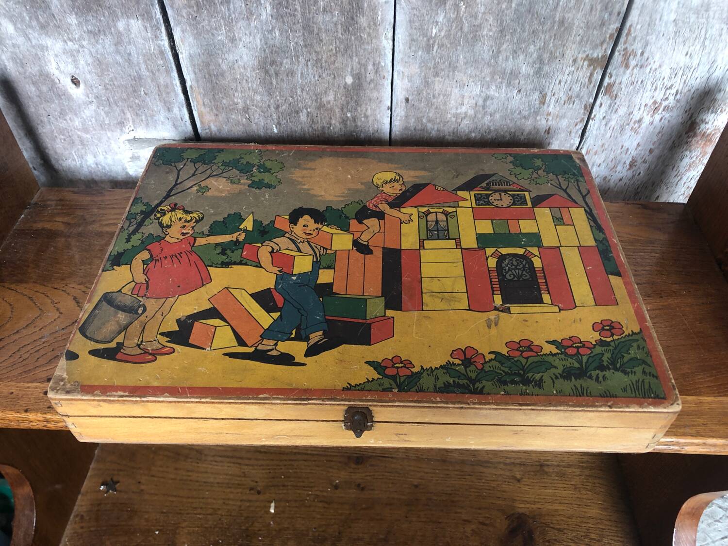 Old Building Set Box Wooden Toys Vintage
