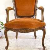 Vintage French Curry Velvet Cabriolet Armchair
