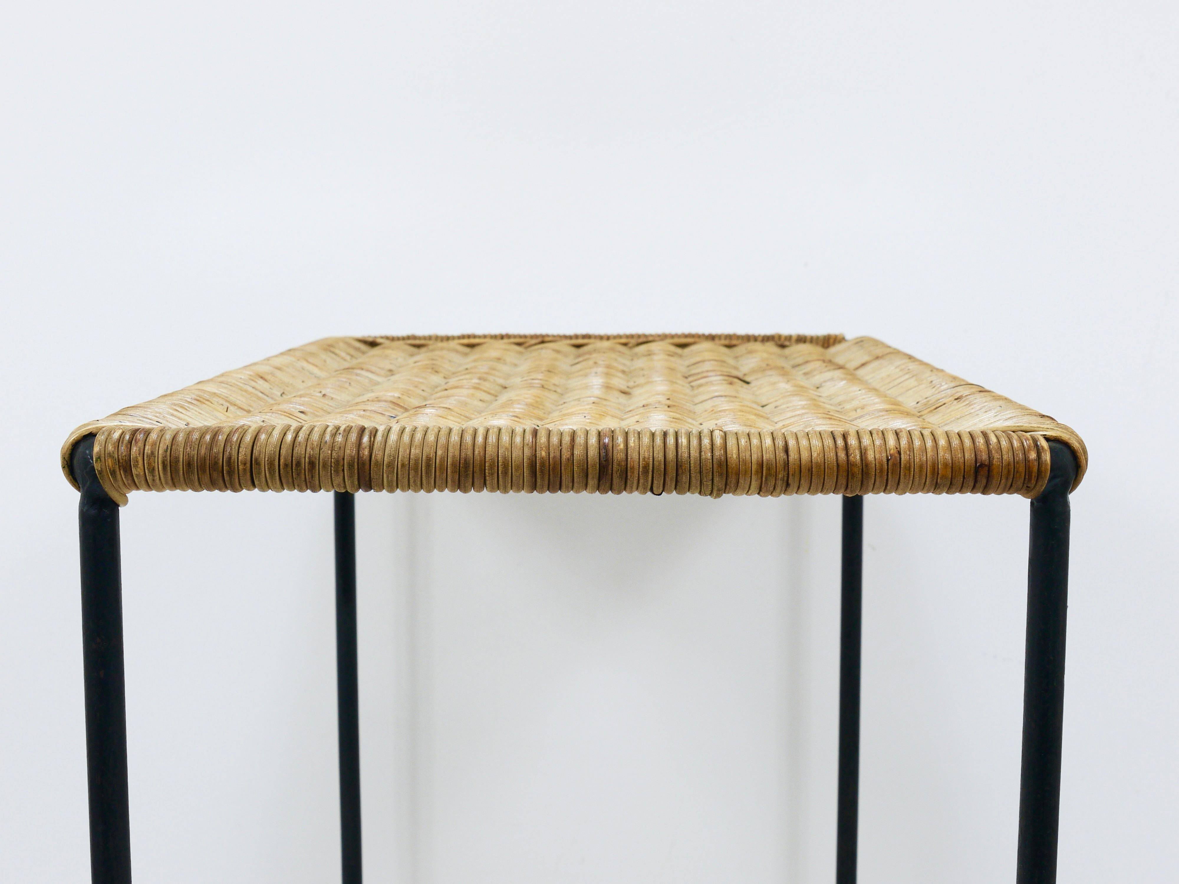Long side table by Carl Aubock, flower bench, rattan, wicker, Austria, 1950s