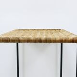 Long side table by Carl Aubock, flower bench, rattan, wicker, Austria, 1950s
