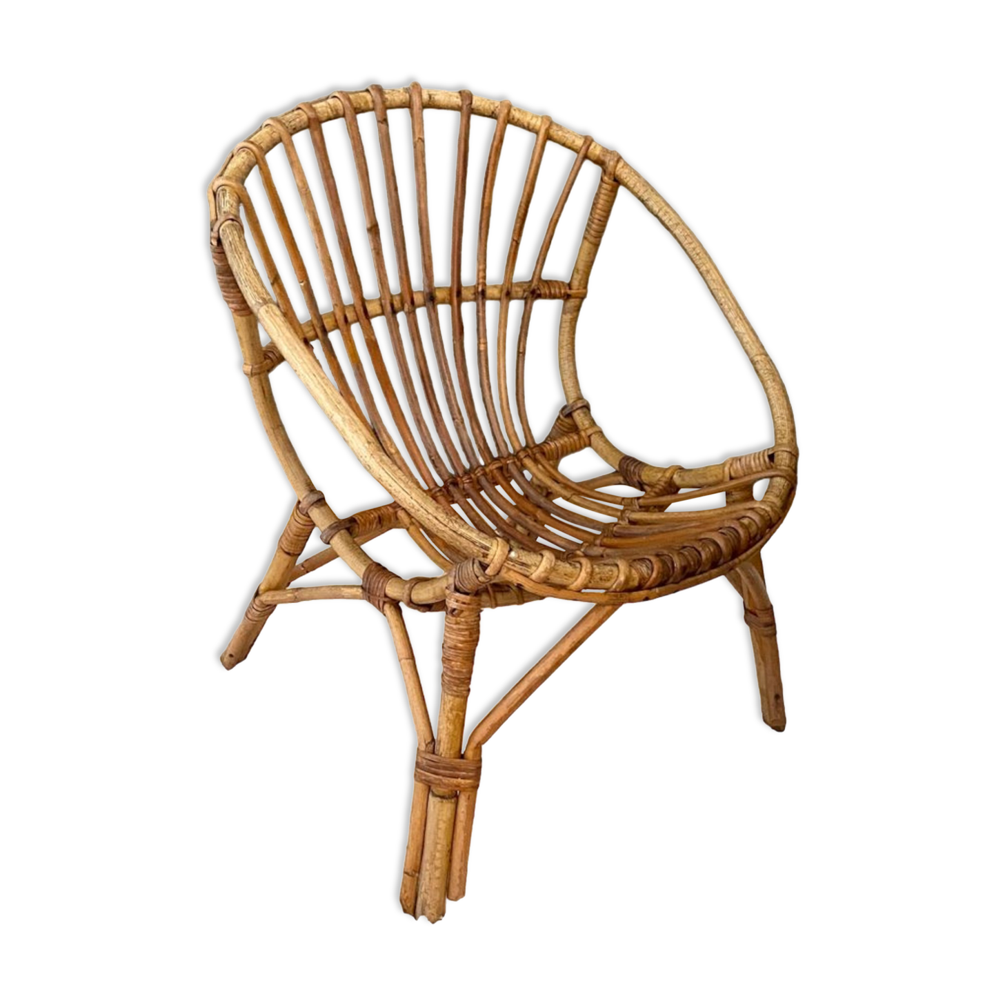 Vintage children's rattan armchair, bamboo rattan chair