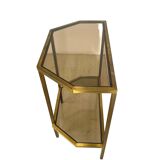 Table d'appoint italienne demi-hexagonale en laiton des années 1970.