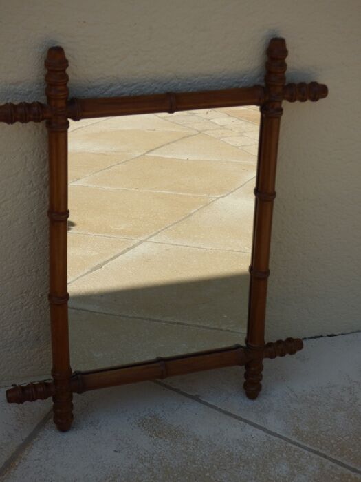 Mirror with turned wooden frame imitation bamboo