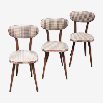 Set of 3 Baumann chairs model 732g2, bistro chair, wooden chair and vinyl fabric, kitchen, retro